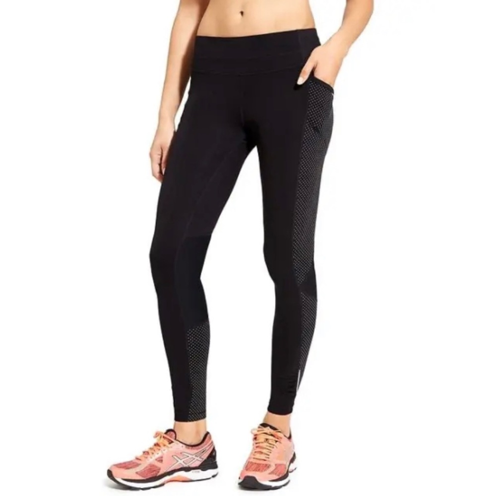 Athleta Dot Be Free Tight Athletic Leggings Black Mesh Reflective Activewear